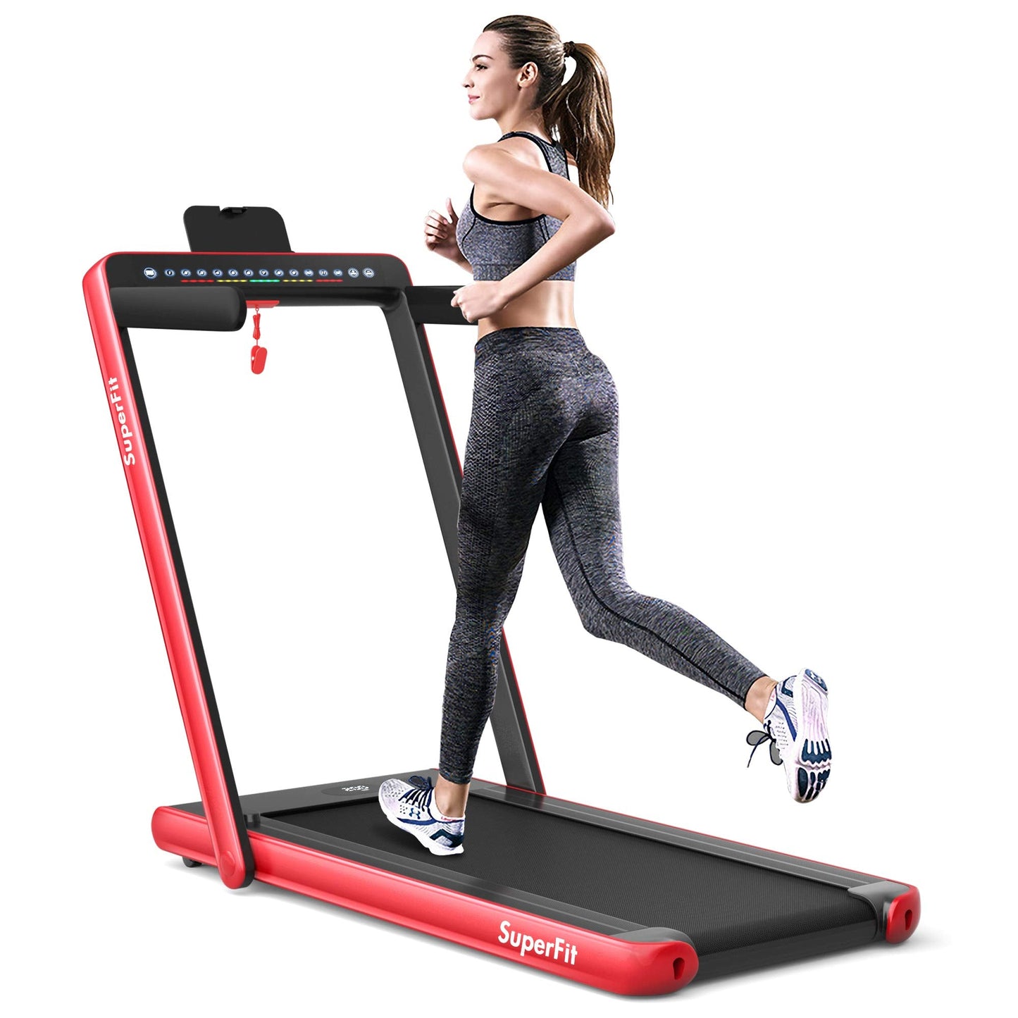 2 in 1 Folding Treadmill with Dual Display, 2.25HP Superfit Under Desk Electric Pad