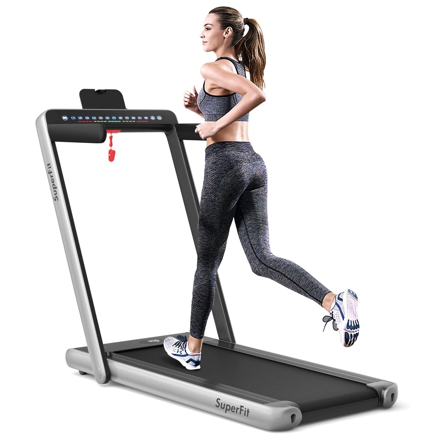 2 in 1 Folding Treadmill with Dual Display, 2.25HP Superfit Under Desk Electric Pad