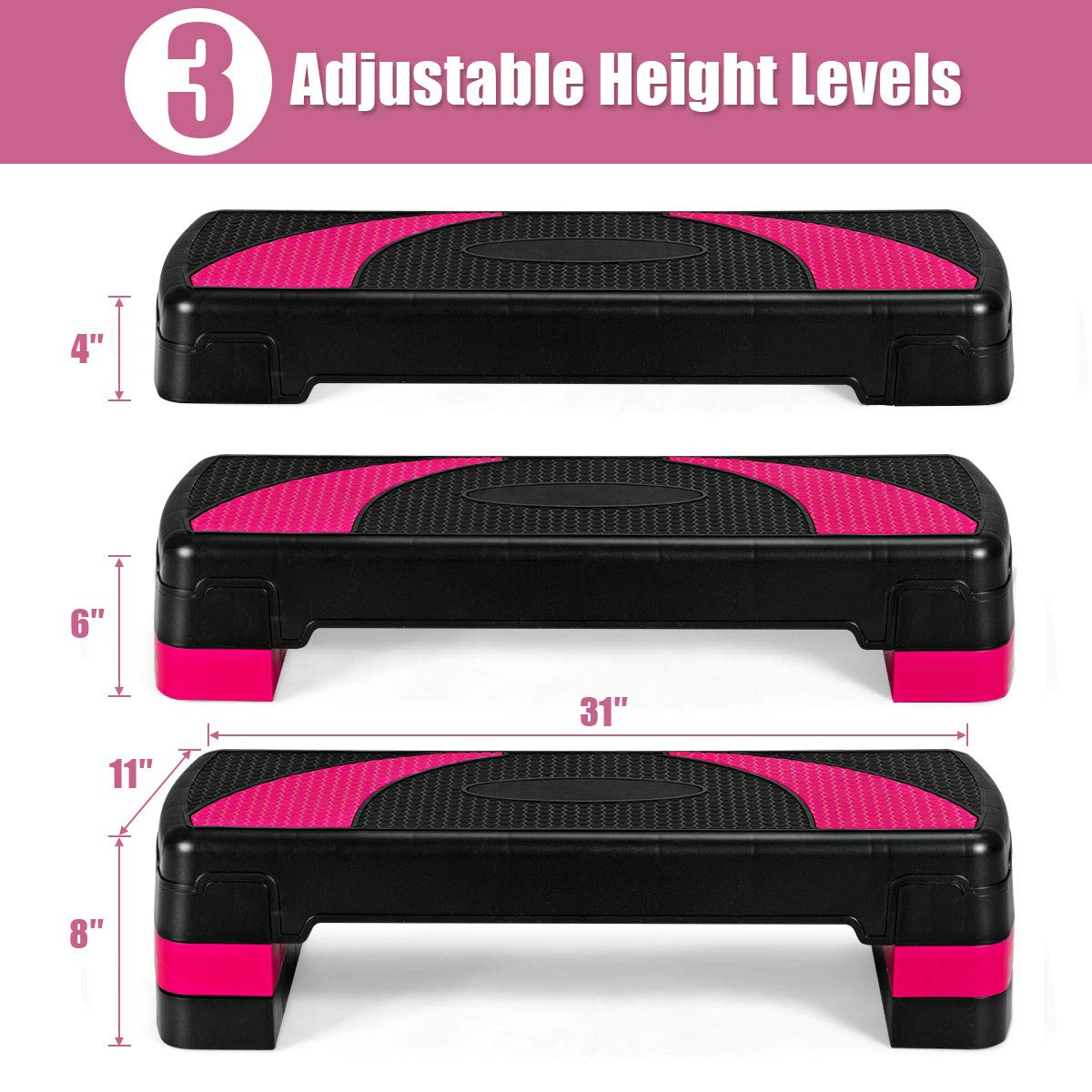 31 Aerobic Exercise Stepper Deck for Home Gym and Office (Black+Pink)