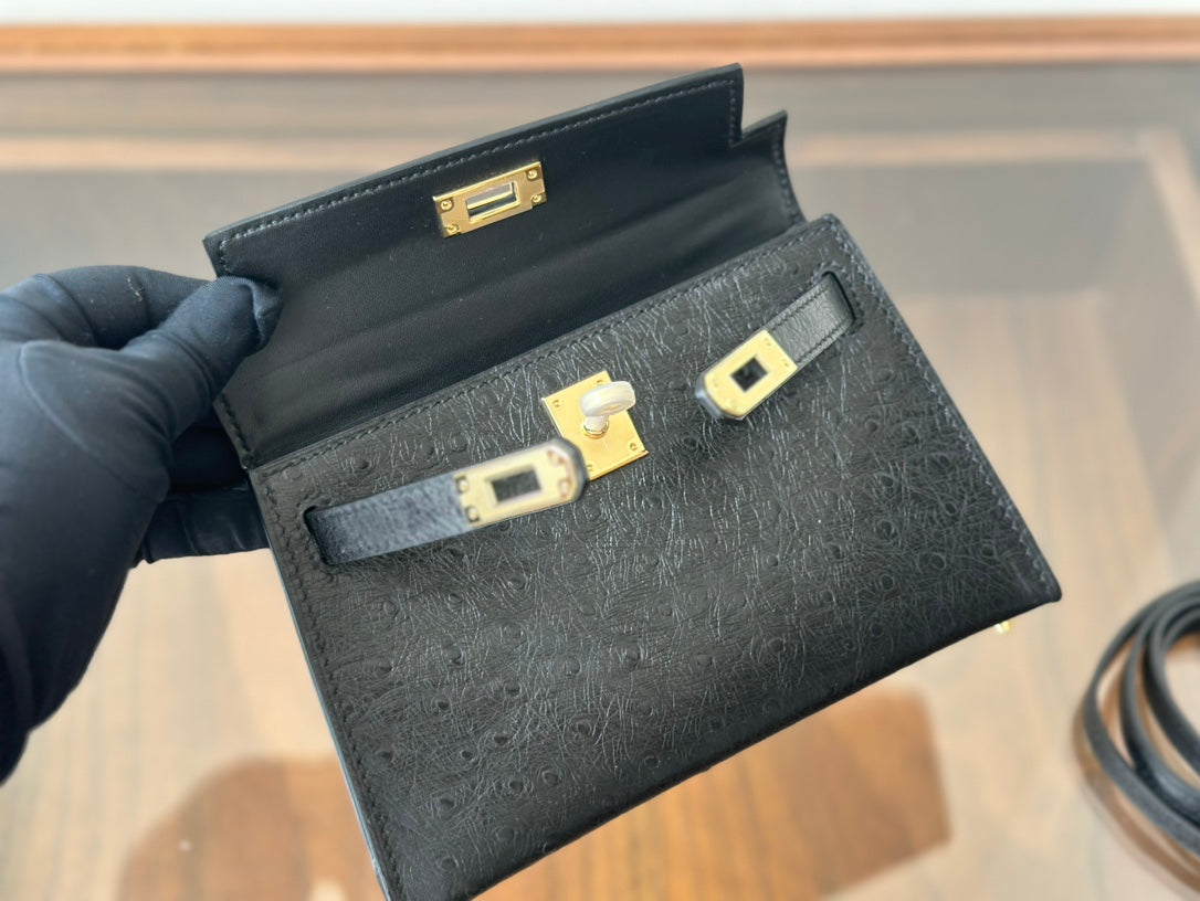 Hermes Goyard Mini Kelly Ostrich black