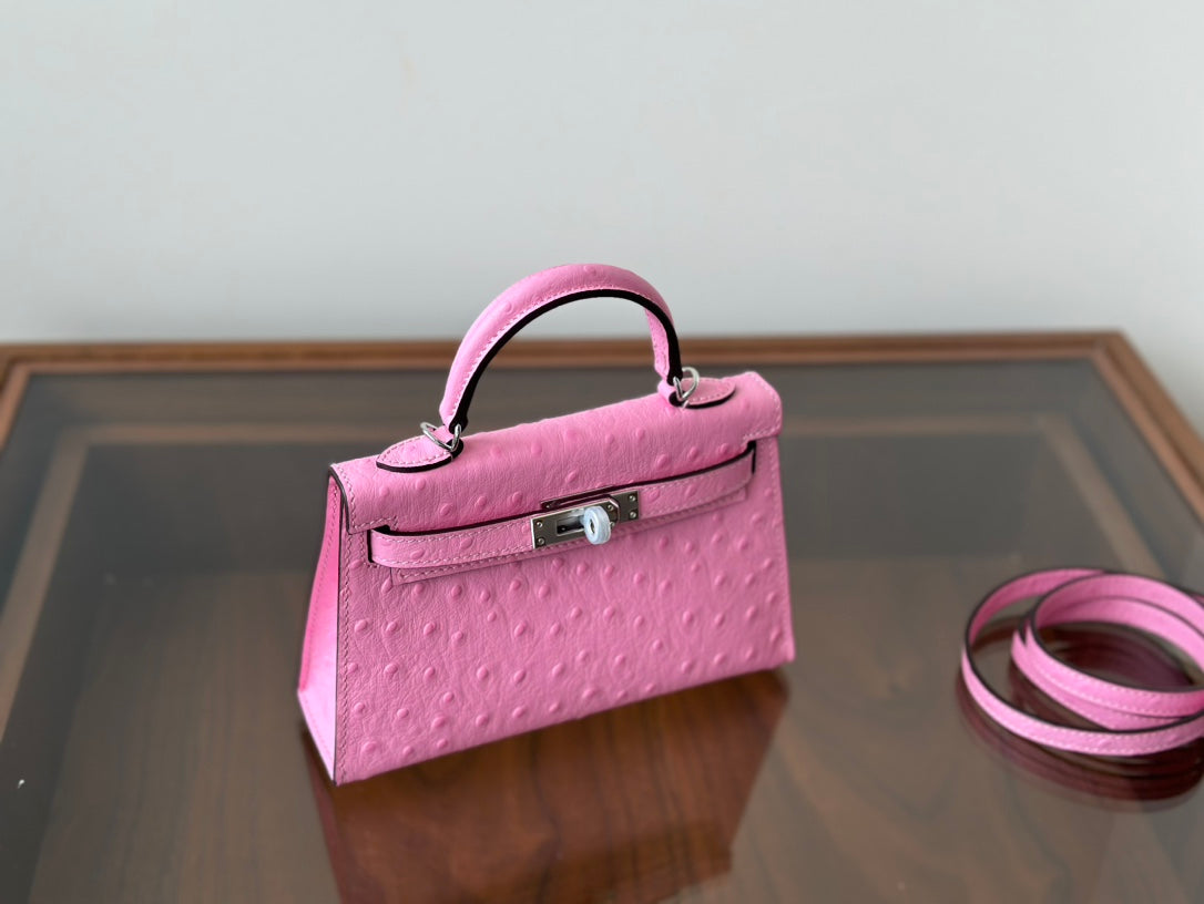 Hermes Goyard Mini Kelly Ostrich pink