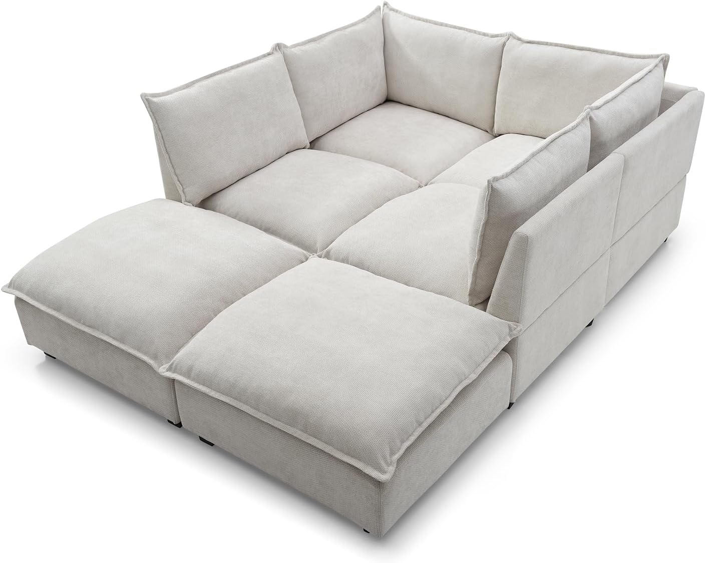 130" Modular U-Shaped Linen Sectional Sofa with Ottoman
