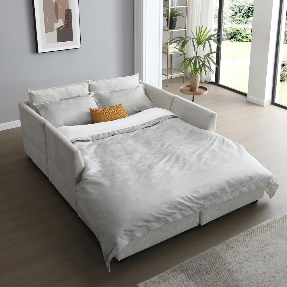 130" Modular U-Shaped Linen Sectional Sofa with Ottoman