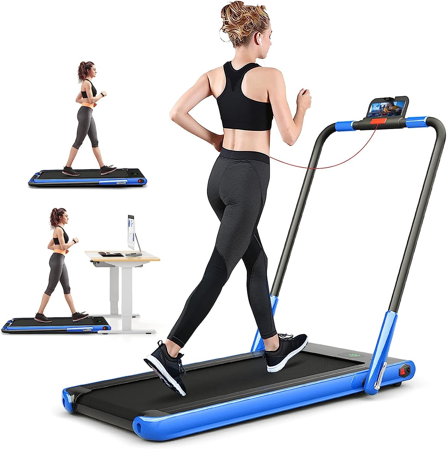 2 in 1 Folding Treadmill, 2.25HP Under Desk Electric Superfit Treadmill