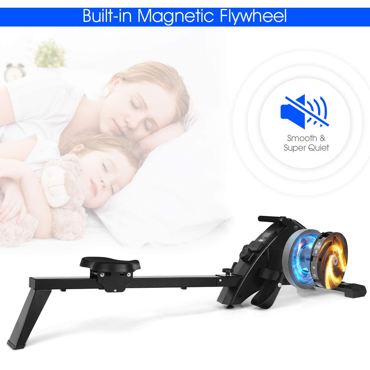 Goplus Magnetic Rowing Machine, Foldable Rower with 10-Level Tension Resistance System (Black)