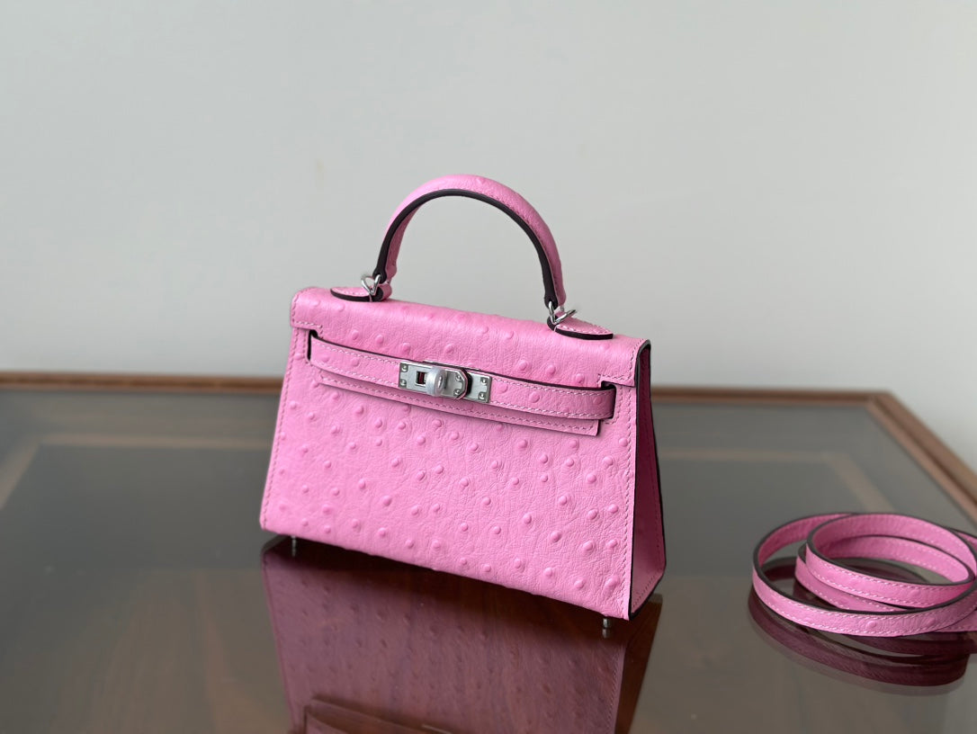 Hermes Goyard Mini Kelly Ostrich pink