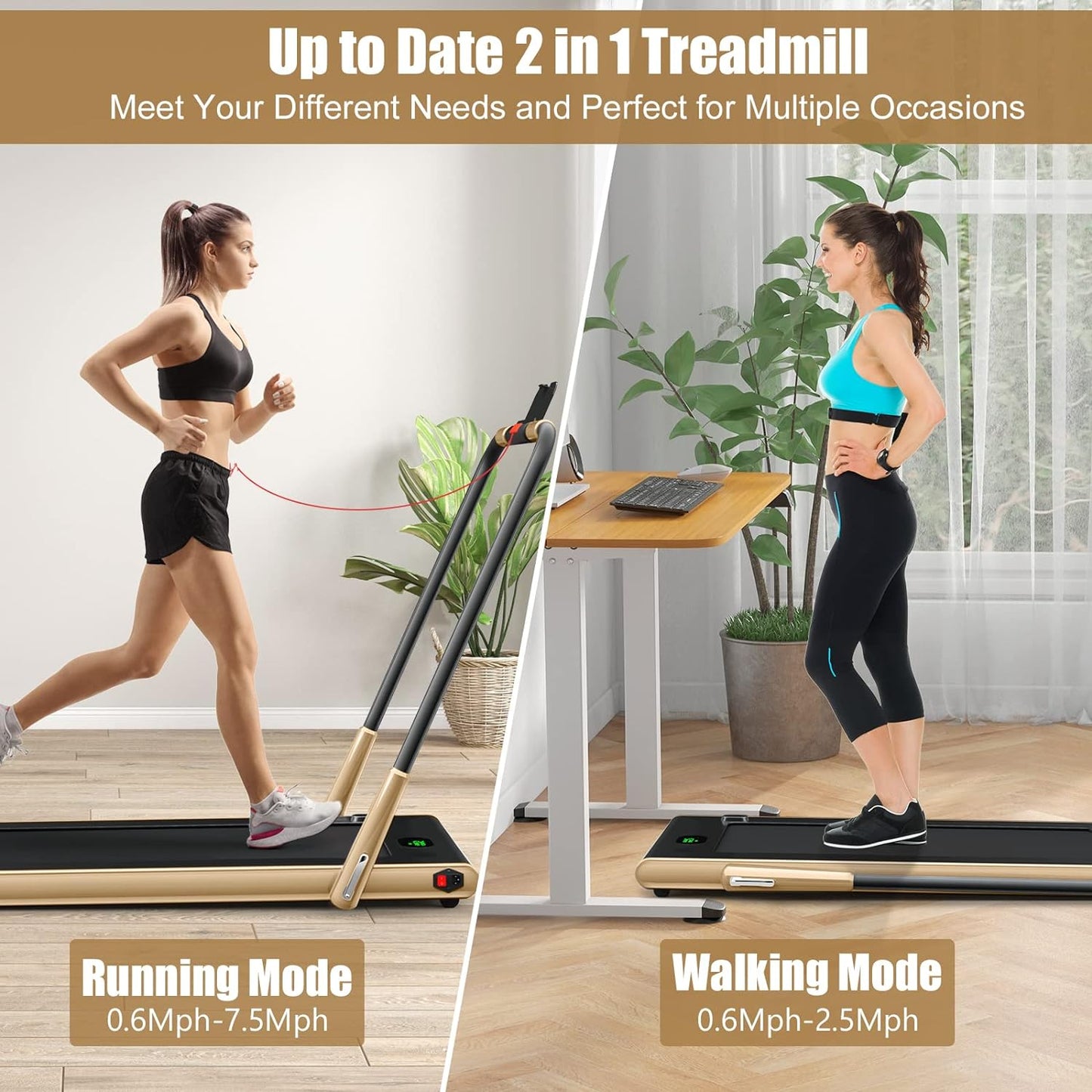 2 in 1 Folding Treadmill, 2.25HP Under Desk Electric Superfit Treadmill