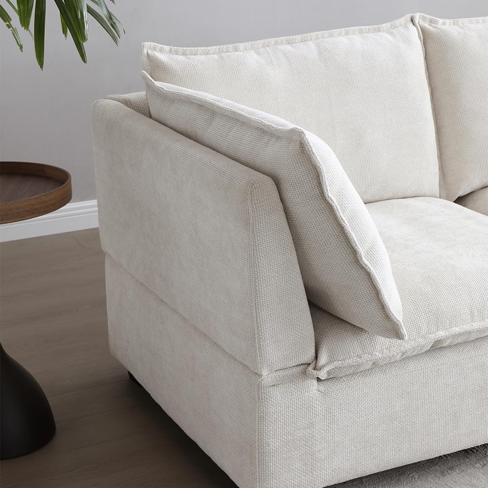 130" Modular U-Shaped Linen Sectional Sofa with Ottoman