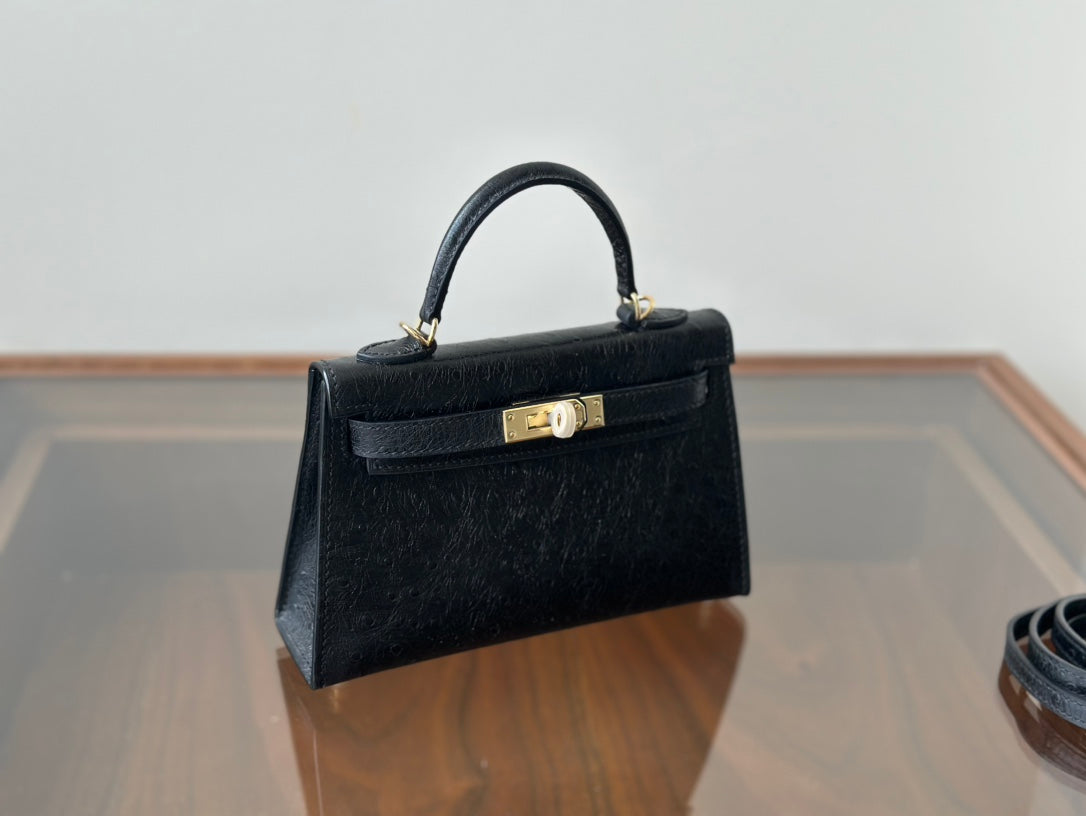 Hermes Goyard Mini Kelly Ostrich black