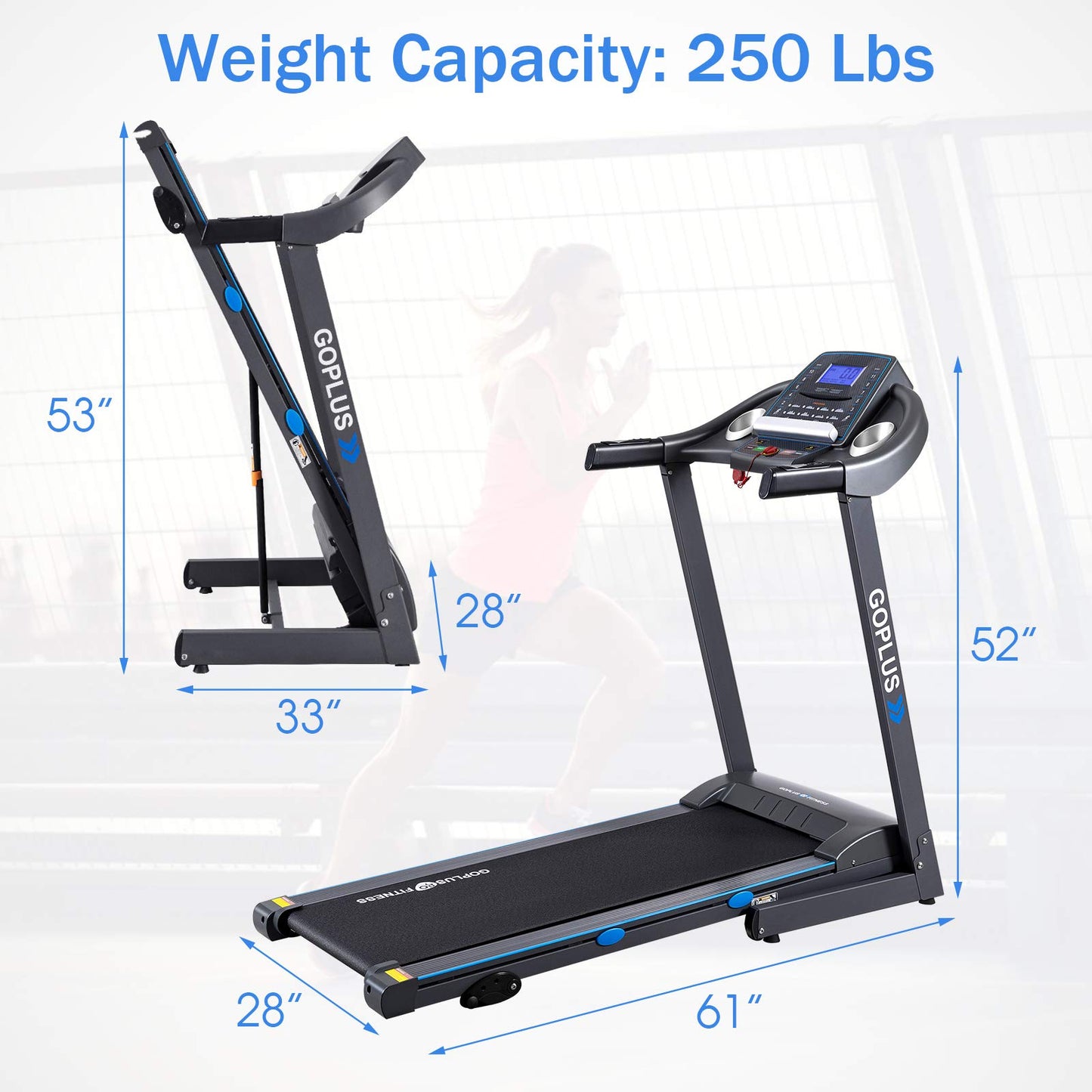 2.25HP Folding Treadmill with Incline, Superfit Electric Treadmill