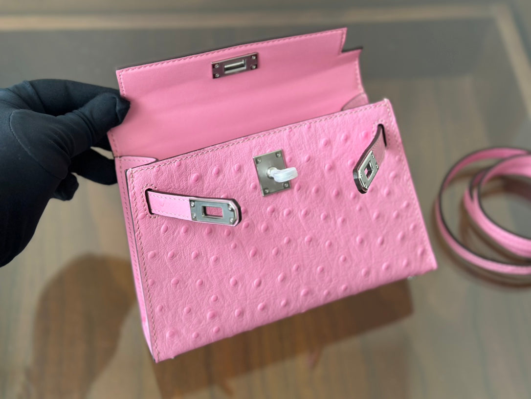 Hermes Goyard Mini Kelly Ostrich pink