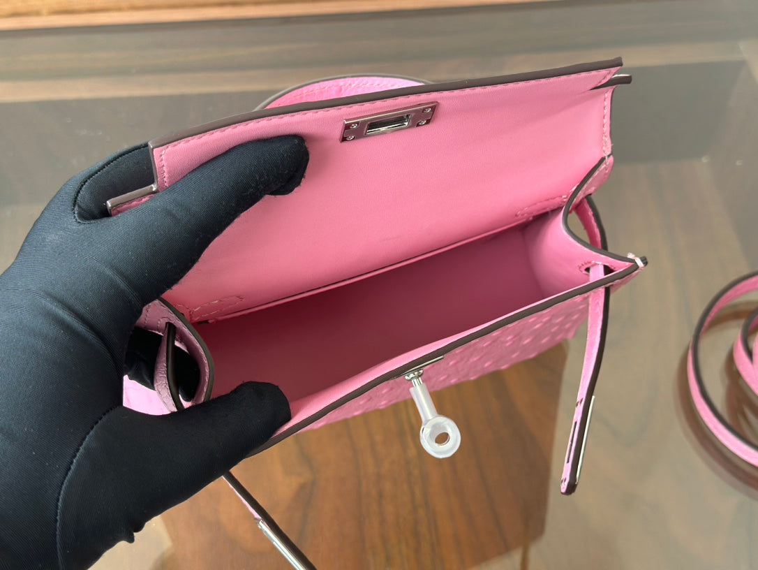 Hermes Goyard Mini Kelly Ostrich pink