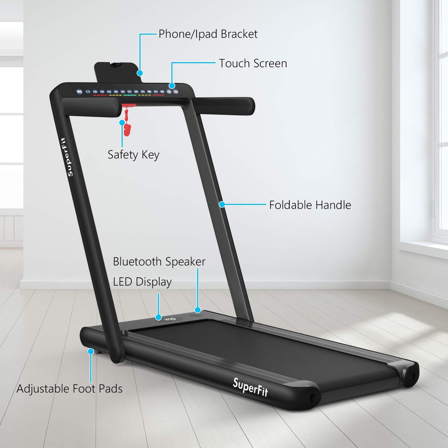 2 in 1 Folding Treadmill with Dual Display, 2.25HP Superfit Under Desk Electric Pad