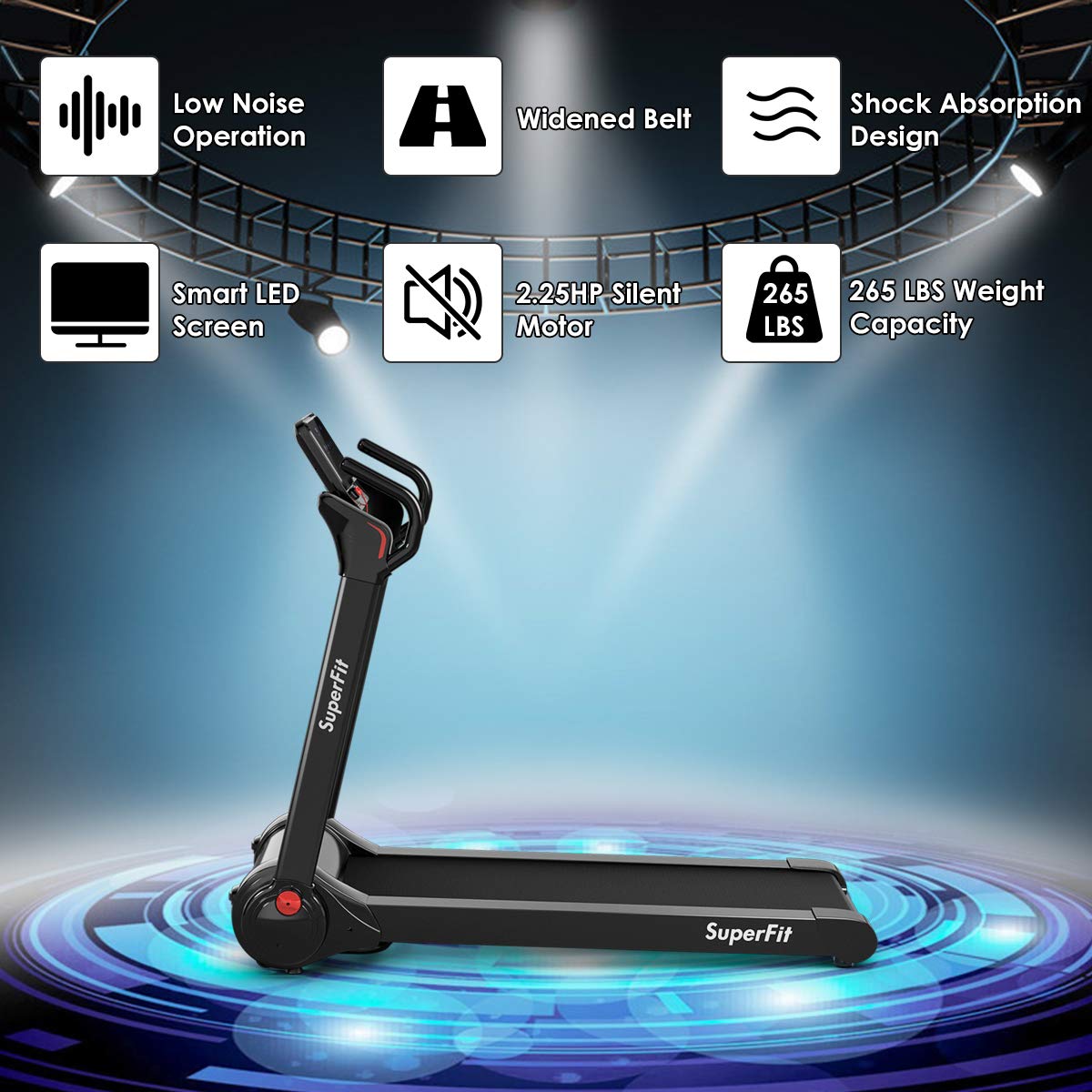 2.25HP Electric Folding Treadmill, Installation-Free Design with 8-Stage Damping System