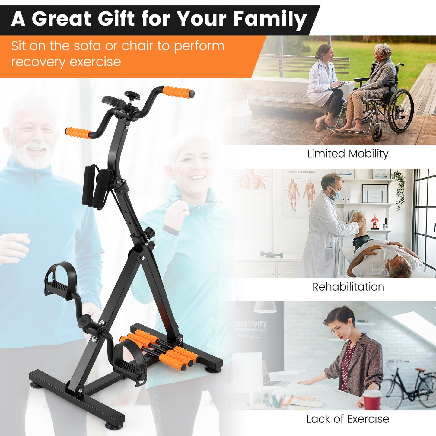 Goplus Pedal Exerciser for Seniors, Adjustable Hand Arm Leg Knee Exercise Equipment