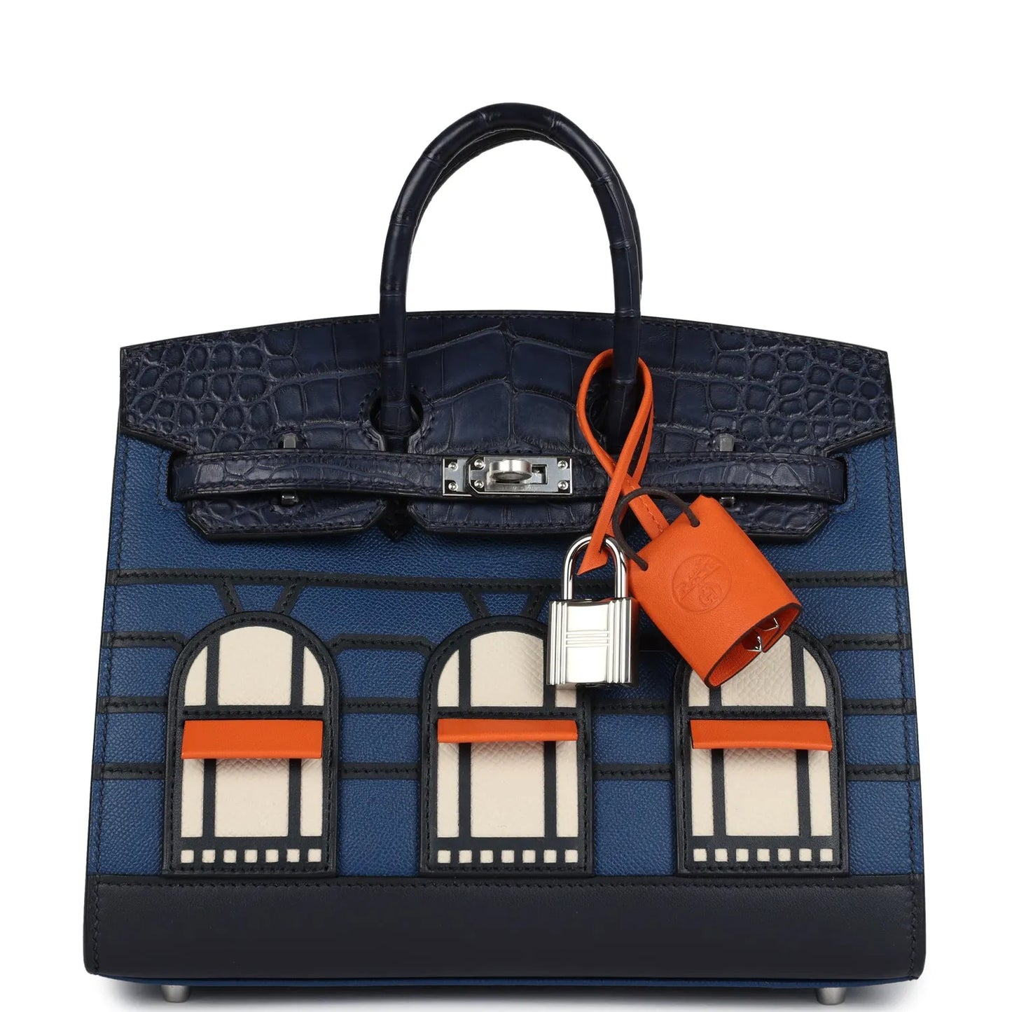 Herthtmes Night Sac Faubourg Birkin 20 Bleu Marine Matte Alligator Pallad