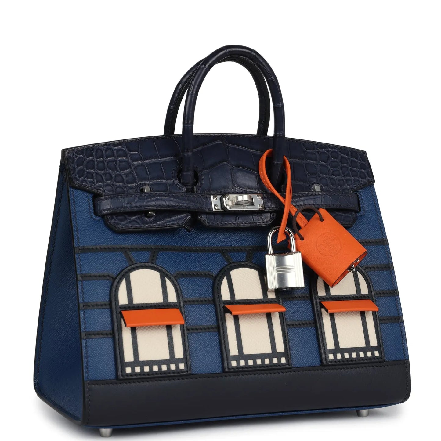 Herthtmes Night Sac Faubourg Birkin 20 Bleu Marine Matte Alligator Pallad