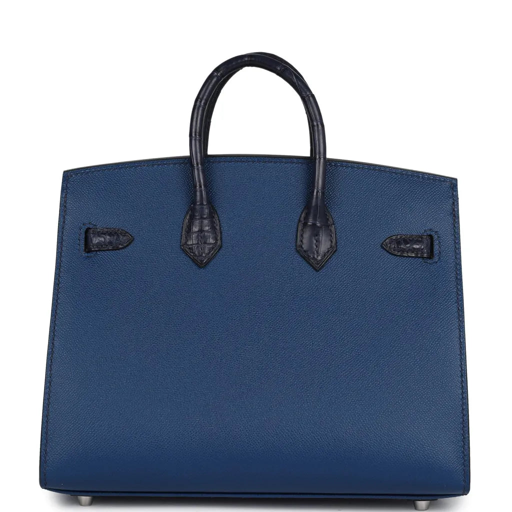 Herthtmes Night Sac Faubourg Birkin 20 Bleu Marine Matte Alligator Pallad