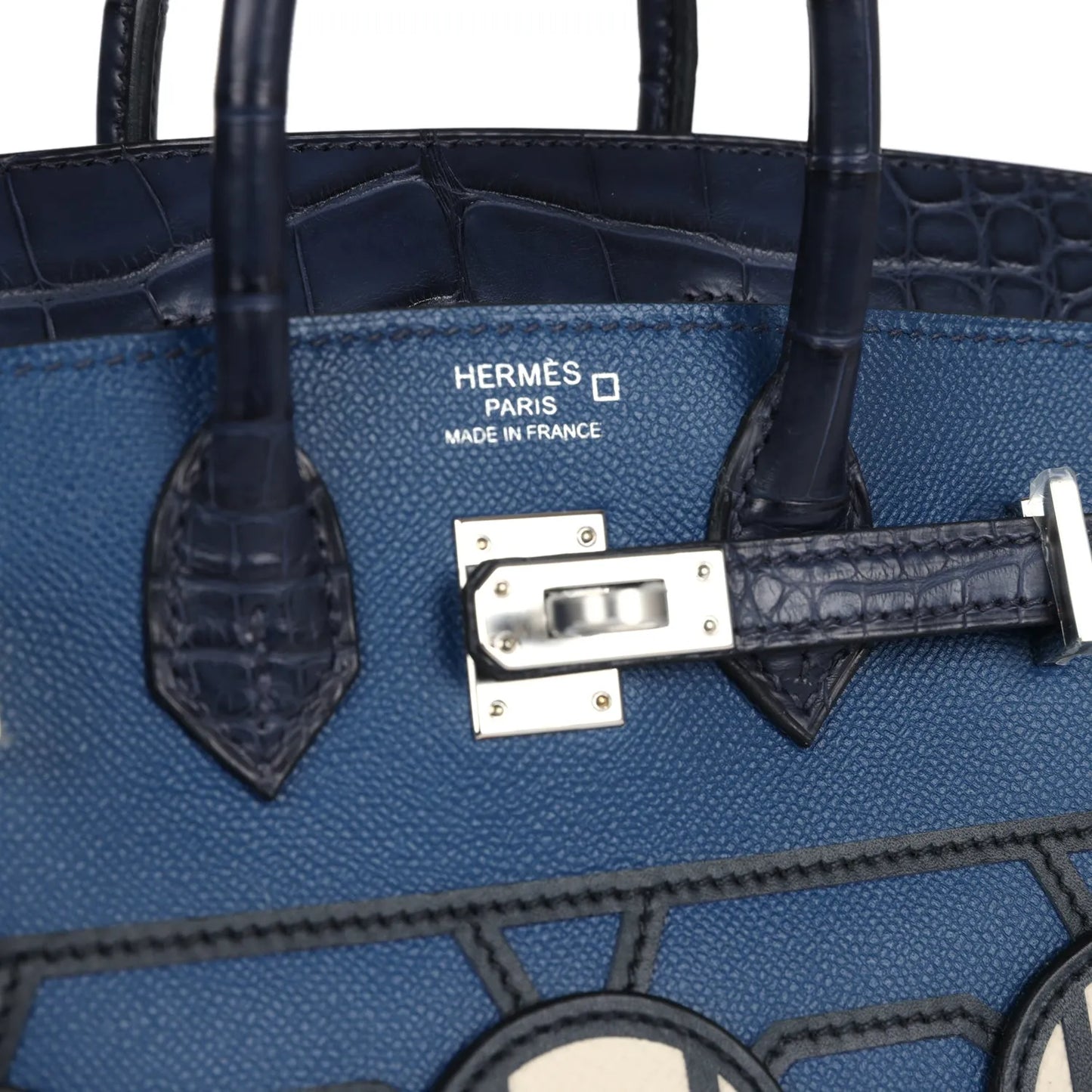 Herthtmes Night Sac Faubourg Birkin 20 Bleu Marine Matte Alligator Pallad