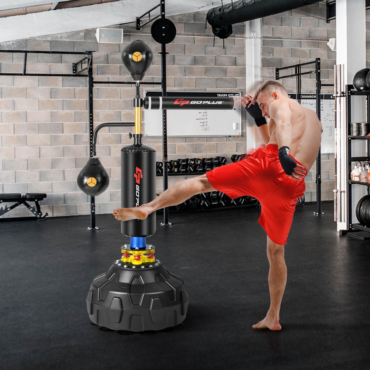 Goplus Boxing Speed Trainer, Freestanding Punching Bag 360-degree Spinning Bar with 2 Reflex Speed Balls