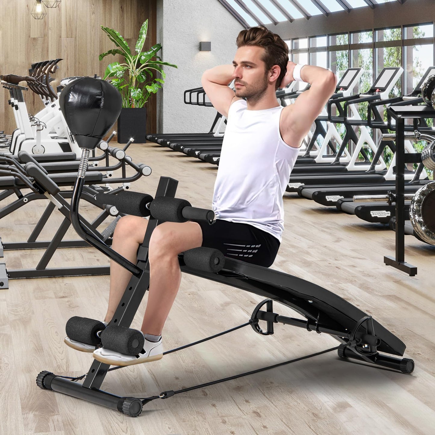 Goplus Adjustable Decline Sit Up Bench for Exercise, Foldable Curved Slant Bench