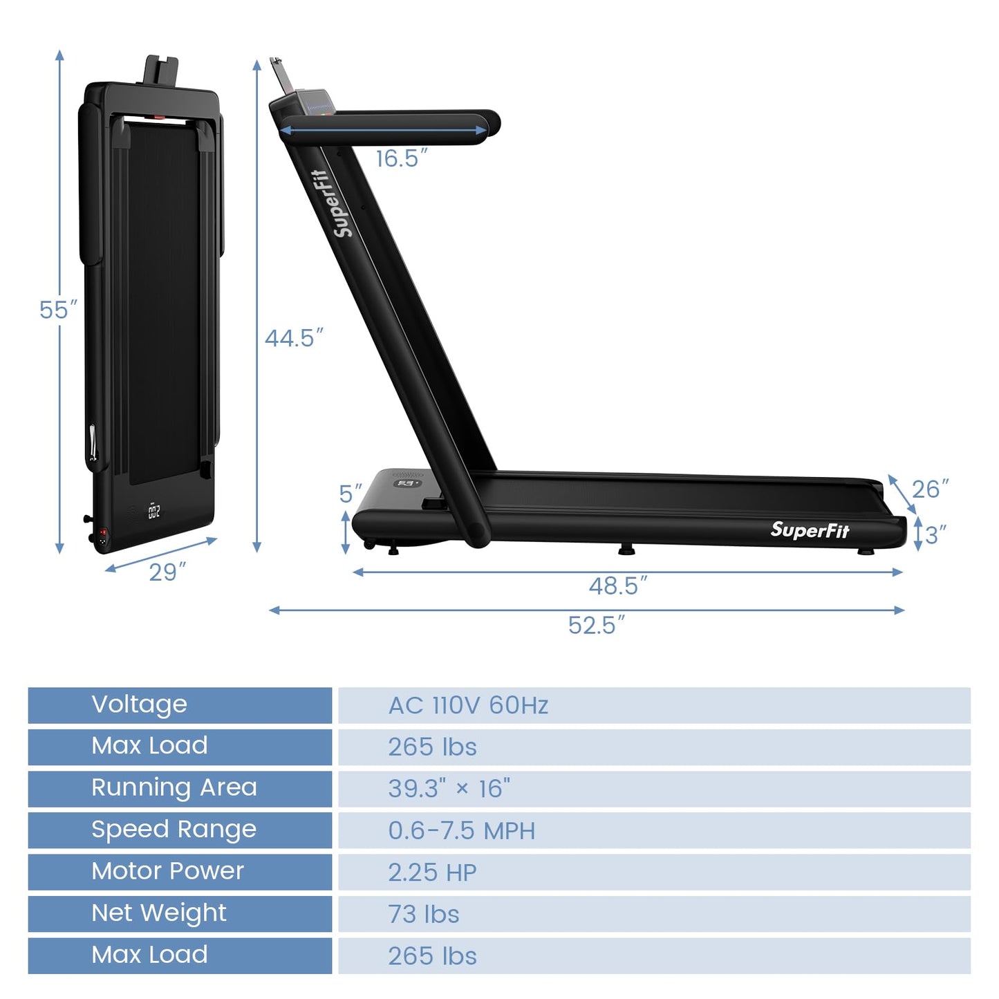Goplus 2 in 1 Under Desk Treadmill, 2.5HP Superfit Folding Treadmill with Touch Panel Control, Treadmills for Home Office