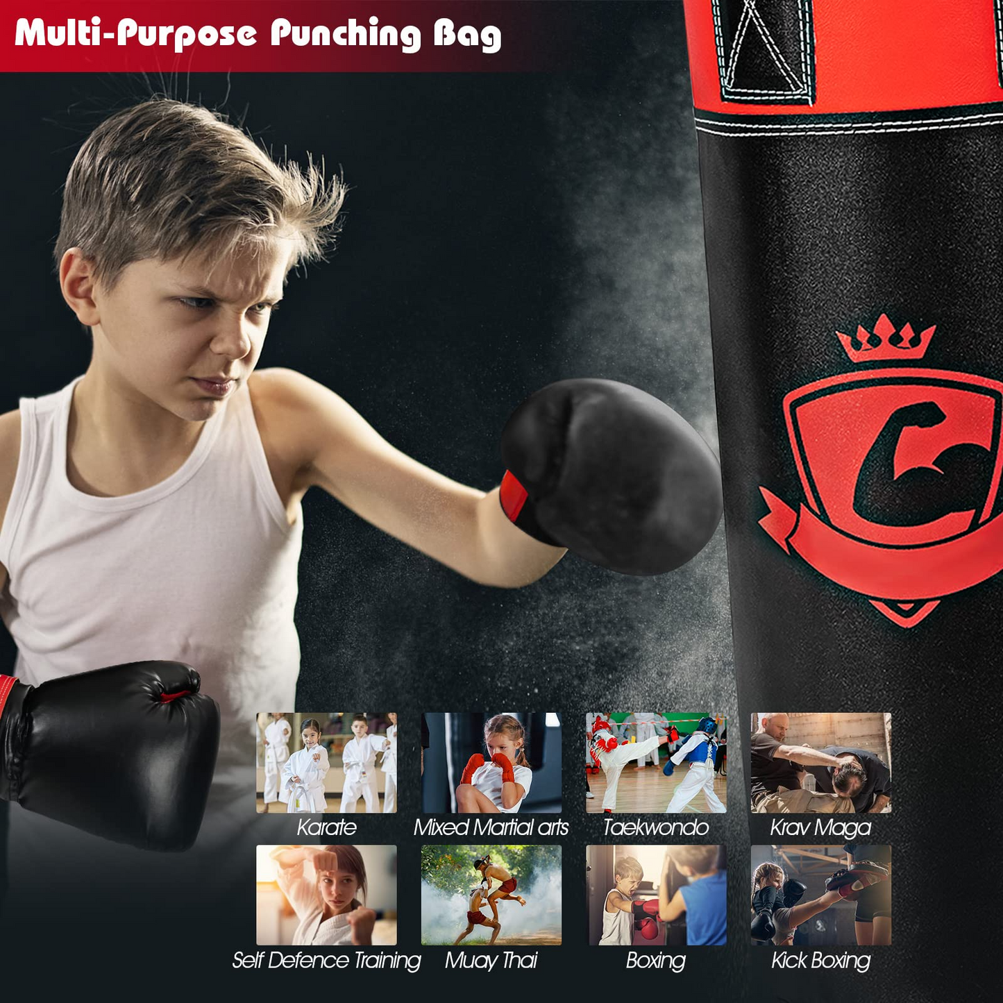 Goplus Punching Bag Set for Kids , Filled Boxing Heavy Bag with Punching Gloves & Hand Wraps