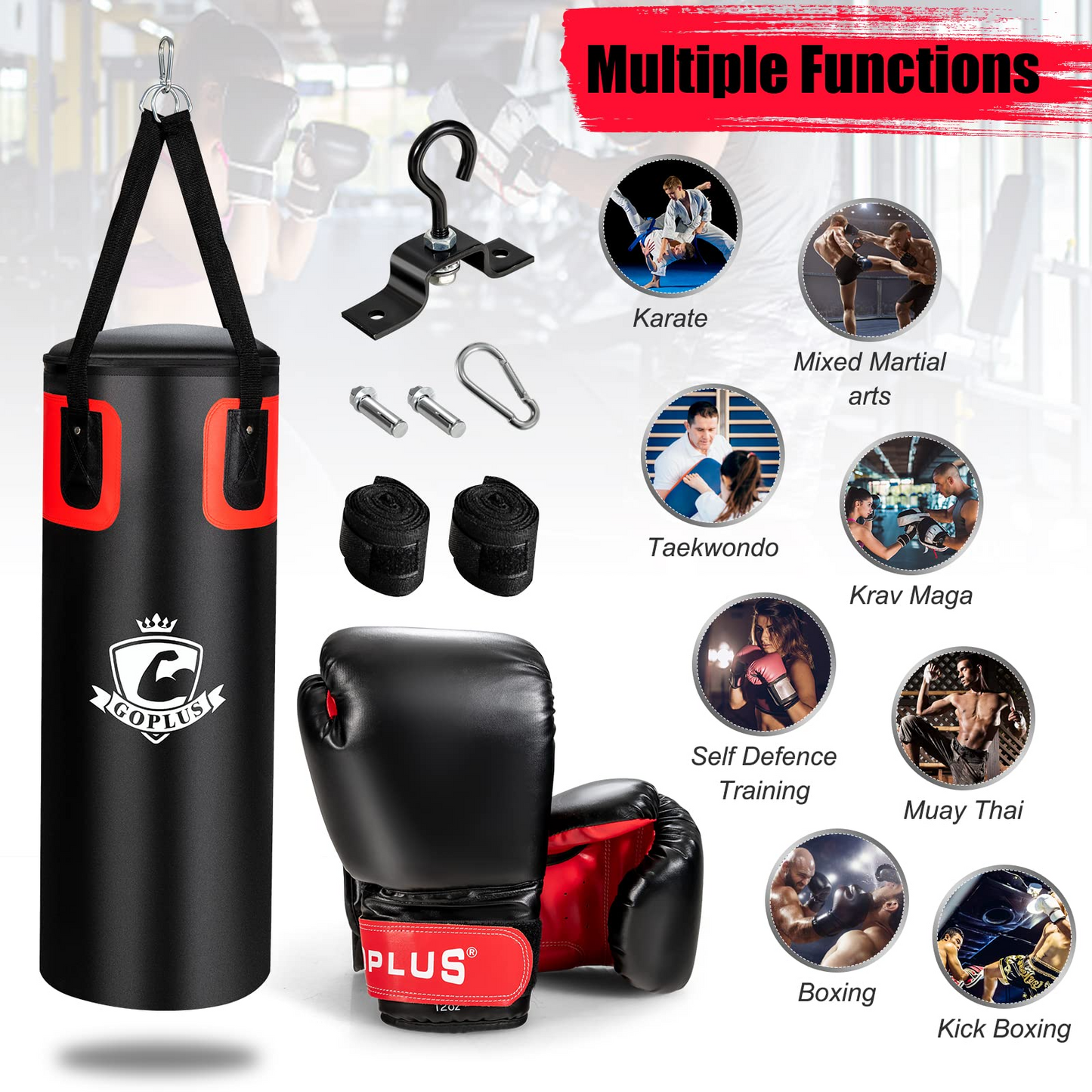 Goplus Punching Bag for Adults, 56 lbs Heavy Hanging Boxing Bag Set with 12 OZ Punching Gloves & Hand Wraps