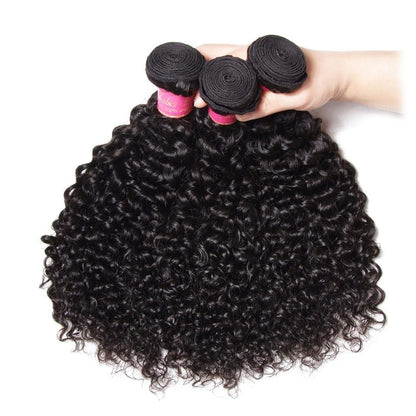 Peruvian Curly Hair 3 Bundles with Lace Frontal Closure- Hair