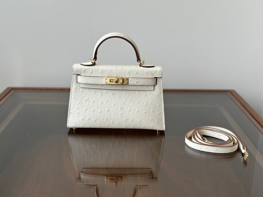 Hermes Goyard Mini Kelly Ostrich white