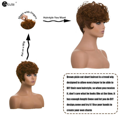 Gray Pixie Cut Wig With Bangs for Black Women - Short Curly Natural Wavy Fluffy Style (Grey)