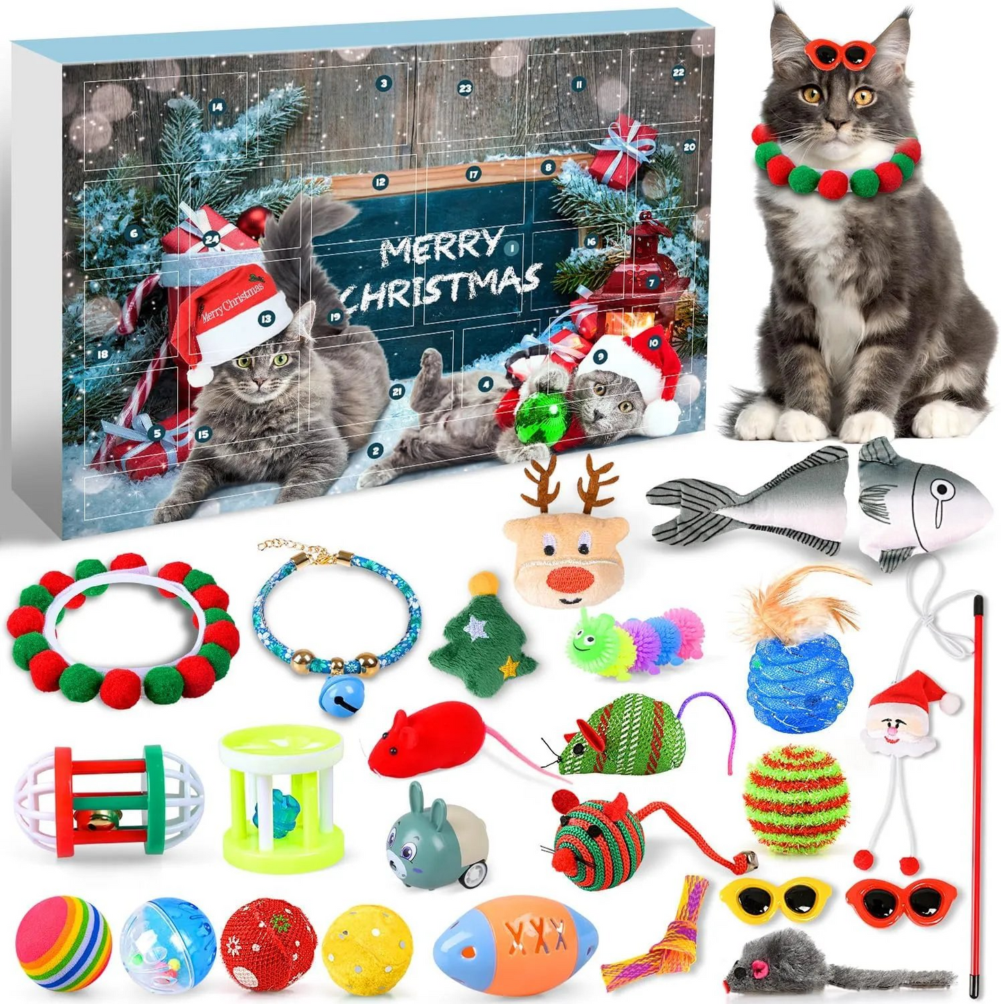 🔥Last 48 hours 70% OFF - 🐱2024 Christmas Countdown Cat Toys Advent Calendar