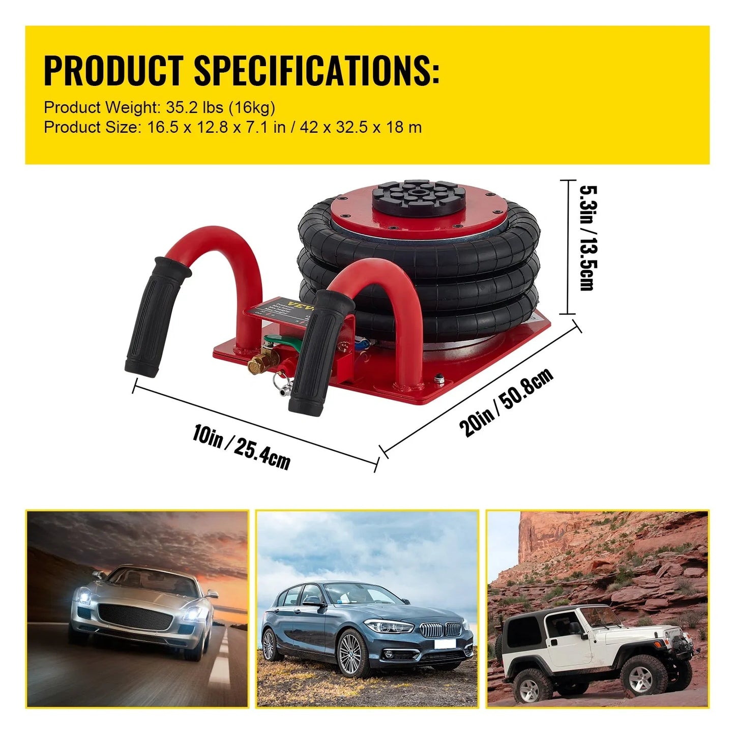 3 Ton Triple Bag Air Jack, Portable Pneumatic Car Jack