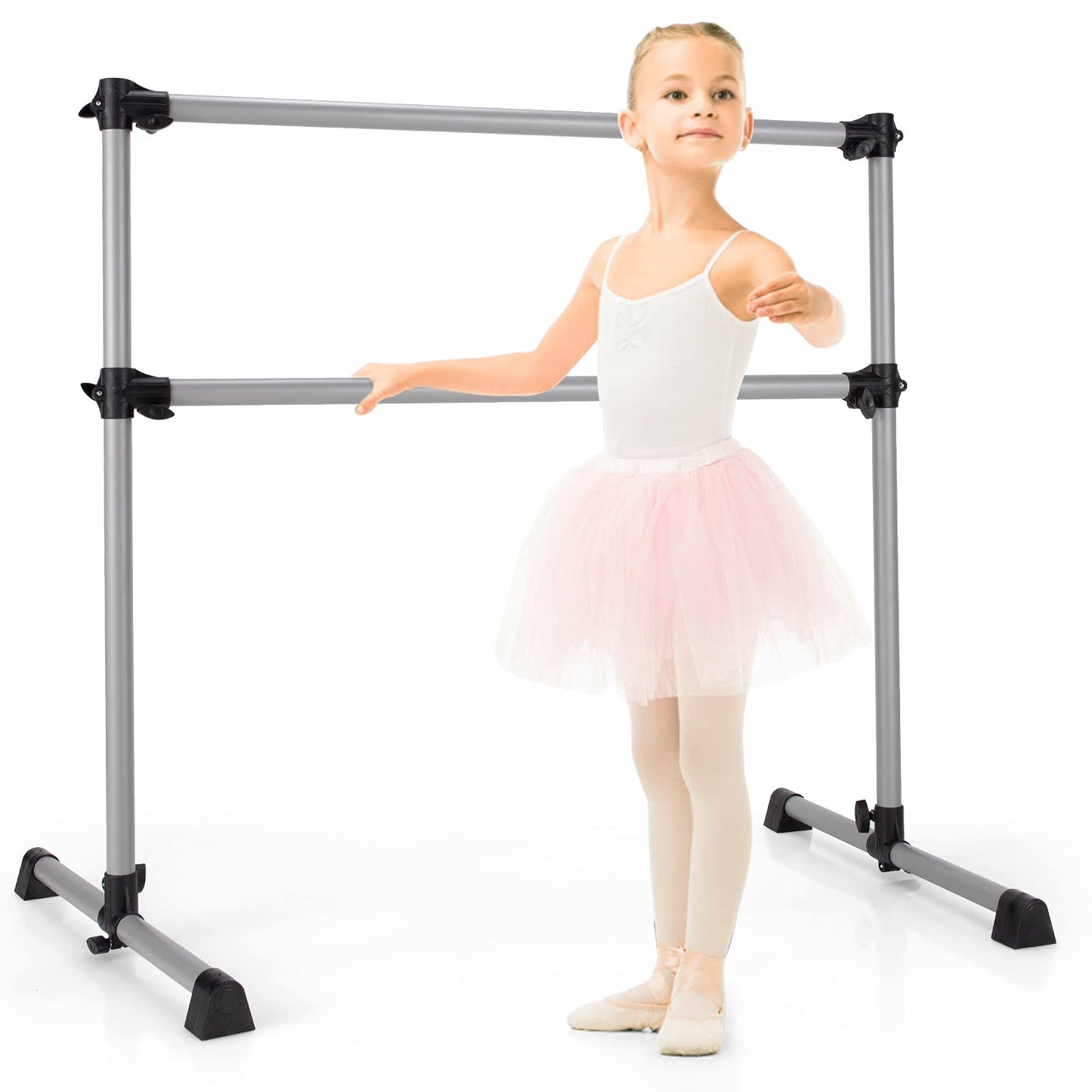 Goplus Double Ballet Barre Bar, Portable 4 FT Freestanding Dancing Bar w/ 7 - 46 Adjustable Height