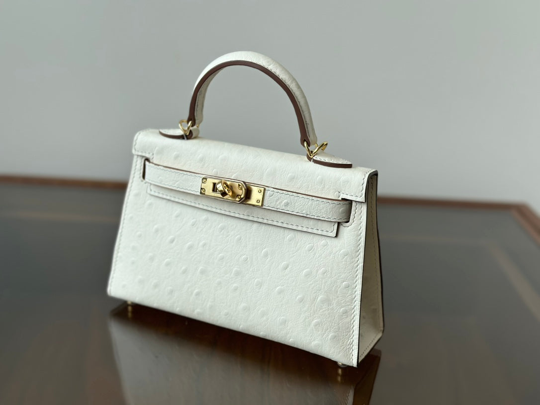 Hermes Goyard Mini Kelly Ostrich white