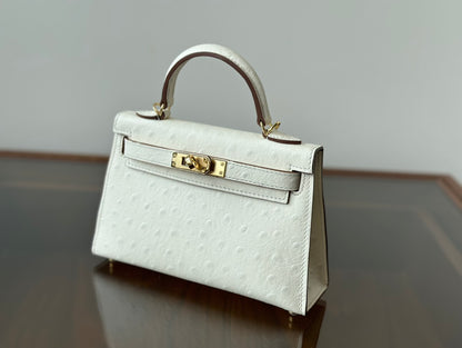 Hermes Goyard Mini Kelly Ostrich white