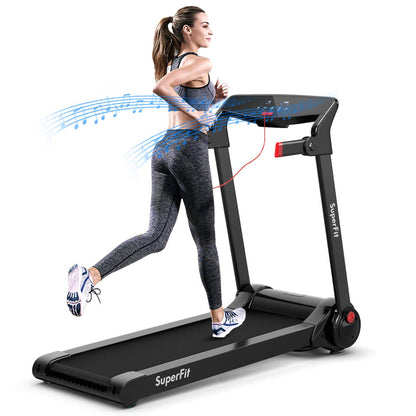 Goplus 3HP Electric Folding Treadmill, with APP Control, Bluetooth Speaker and HD Touch Screen