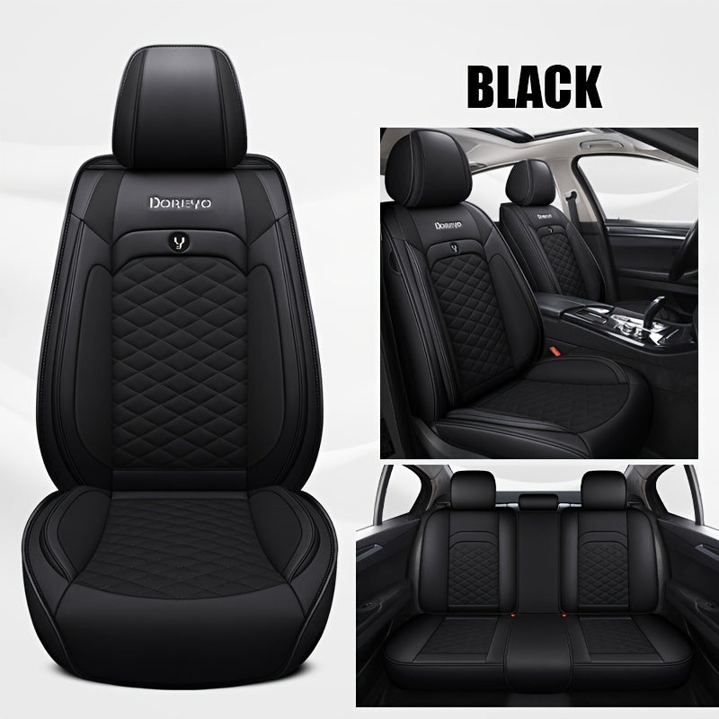 [Stylish Car Seat Cover] DENEGO Quilted Car Seat Cover | Cartoon Design, Full Coverage, Faux Leather & Mesh Fabric, 1 Seat/Five Seat Option, Stylish & Comfortable, Luxury