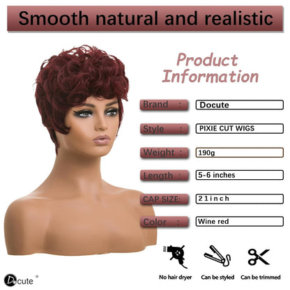 Gray Pixie Cut Wig With Bangs for Black Women - Short Curly Natural Wavy Fluffy Style (Grey)