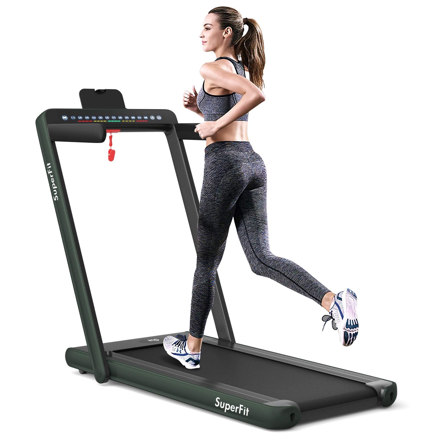 2 in 1 Folding Treadmill with Dual Display, 2.25HP Superfit Under Desk Electric Pad