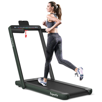 2 in 1 Folding Treadmill with Dual Display, 2.25HP Superfit Under Desk Electric Pad