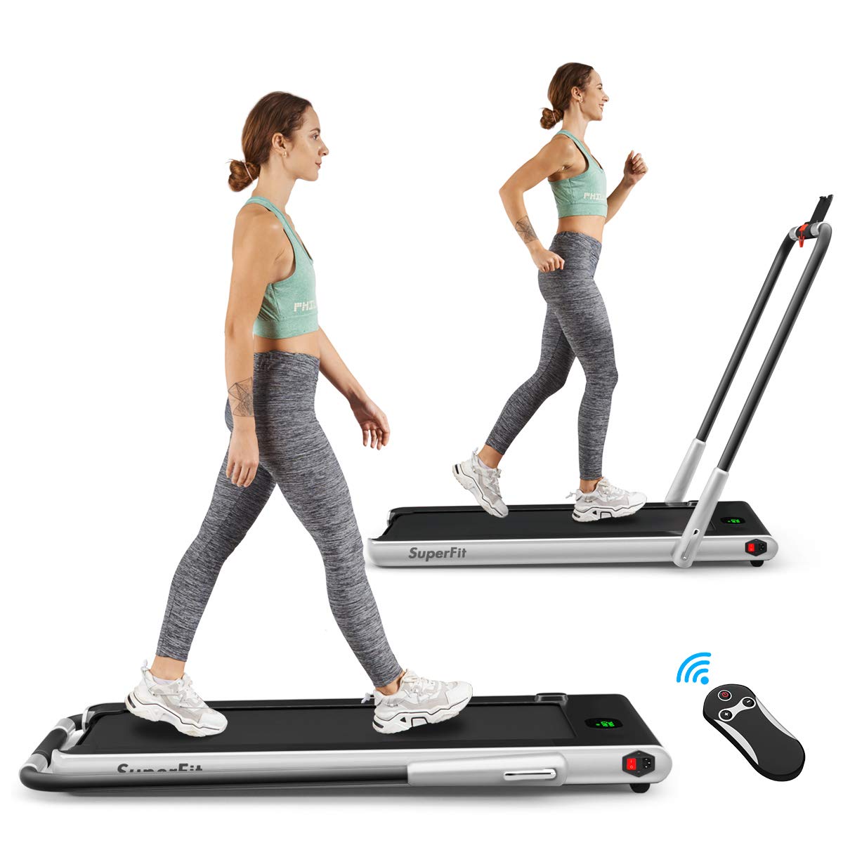 2 in 1 Folding Treadmill, 2.25HP Under Desk Electric Superfit Treadmill
