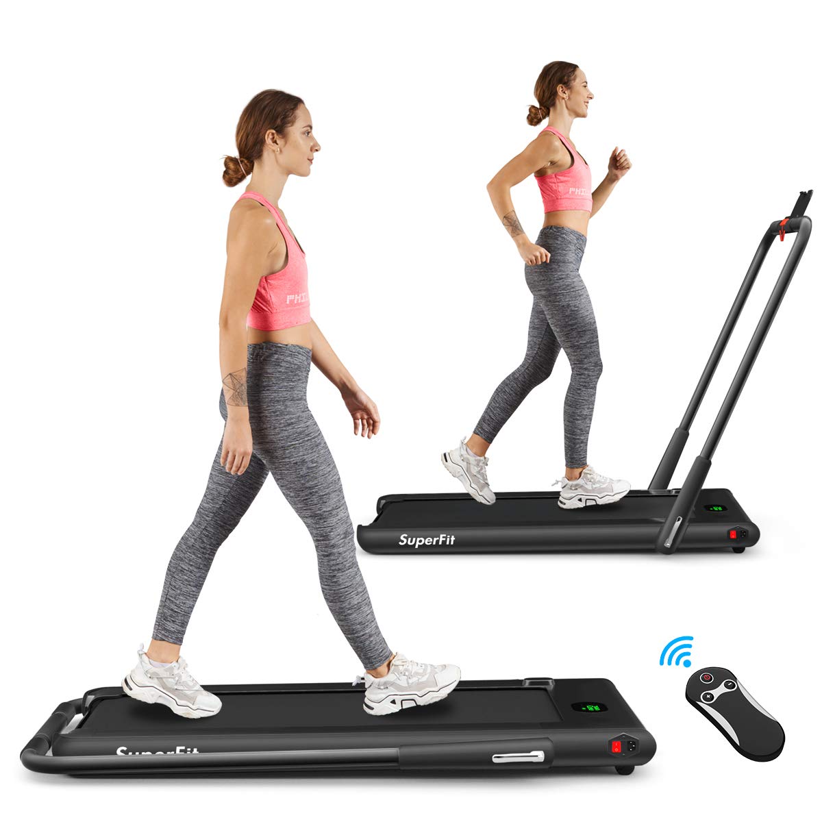 2 in 1 Folding Treadmill, 2.25HP Under Desk Electric Superfit Treadmill