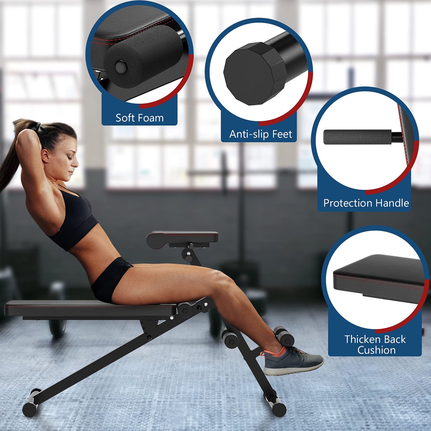 Multifunctional Weight Bench, Foldable Exercise Bench with Adjustable Positions