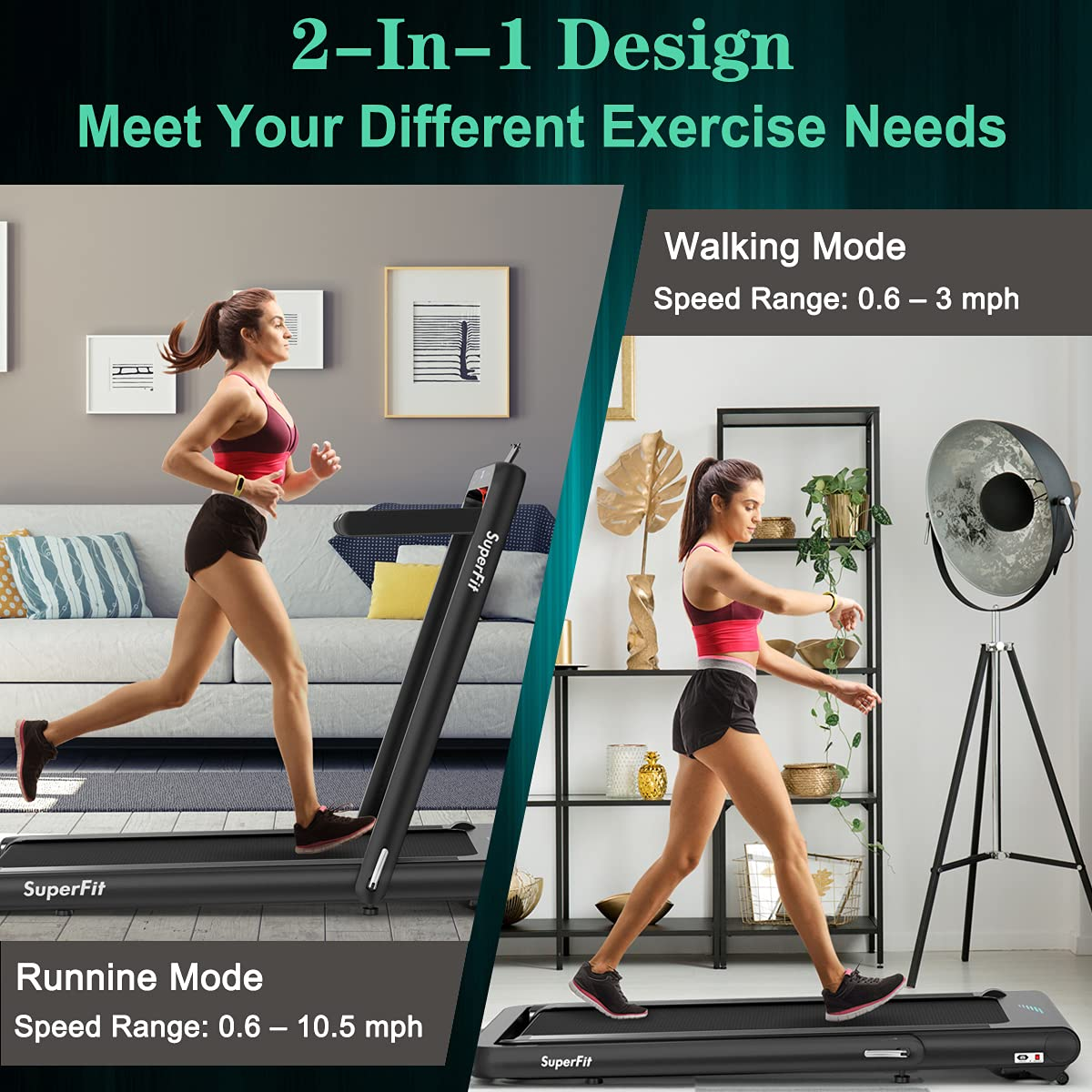Goplus 2 in 1 Folding Treadmill, 4.75HP Superfit Under Desk Electric Treadmill with APP Control