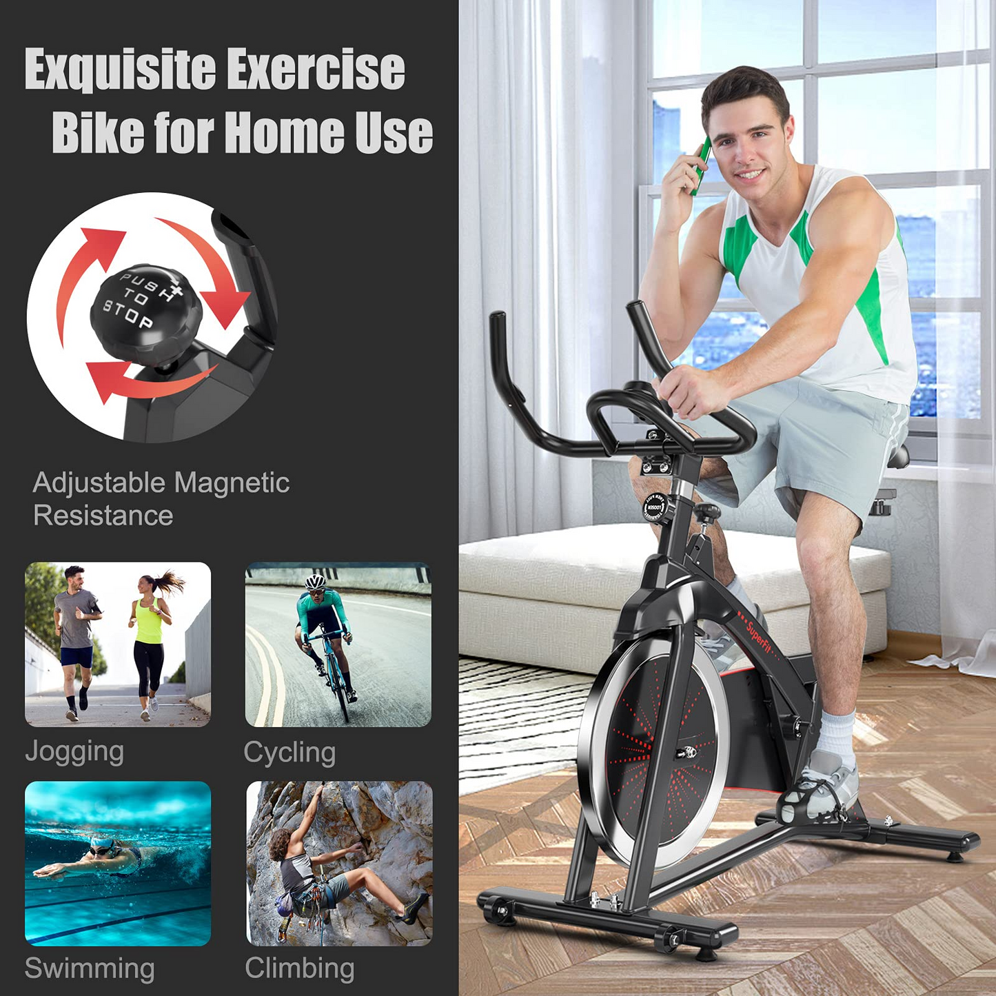 Goplus Indoor Magnetic Exercise Bike, Fitness Cycling Bike W/ Adjustable Resistance