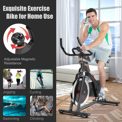 Goplus Indoor Magnetic Exercise Bike, Fitness Cycling Bike W/ Adjustable Resistance