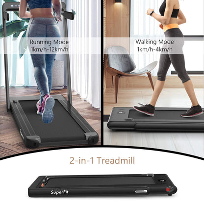 2 in 1 Folding Treadmill with Dual Display, 2.25HP Superfit Under Desk Electric Pad