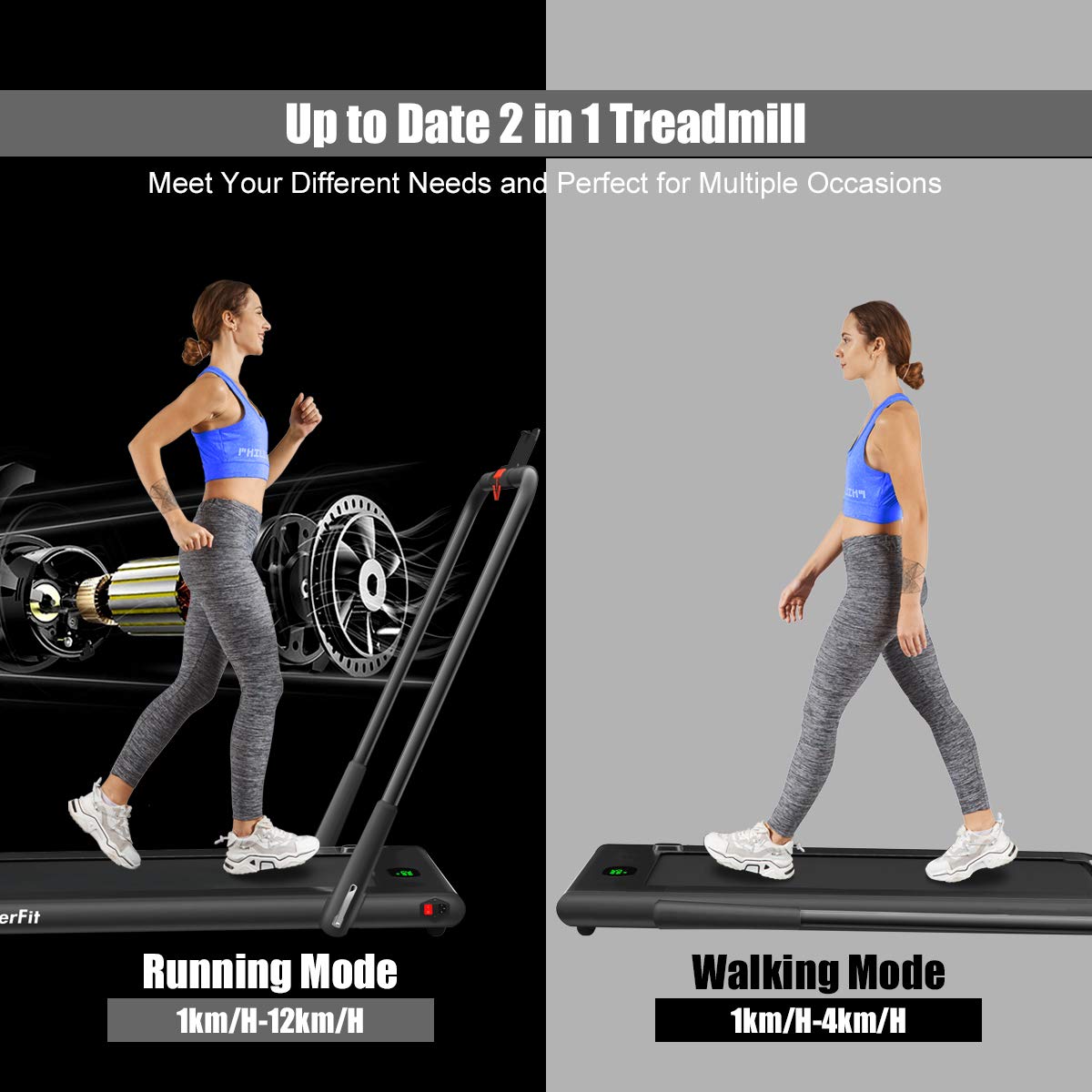 2 in 1 Folding Treadmill, 2.25HP Under Desk Electric Superfit Treadmill