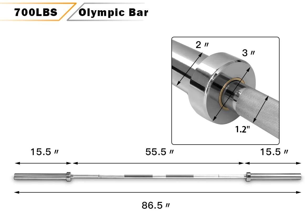 Goplus 7 Feet Olympic Bar, 700/1000LBS Weight Bar Solid 2 Olympic Plates Olympic Barbell